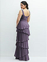 Rear View Thumbnail - Lavender Asymmetrical Tiered Ruffle Chiffon Maxi Dress with Square Neckline