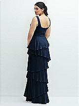 Rear View Thumbnail - Midnight Navy Asymmetrical Tiered Ruffle Chiffon Maxi Dress with Square Neckline