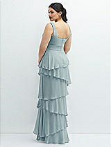 Rear View Thumbnail - Morning Sky Asymmetrical Tiered Ruffle Chiffon Maxi Dress with Square Neckline