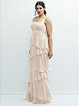 Side View Thumbnail - Oat Asymmetrical Tiered Ruffle Chiffon Maxi Dress with Square Neckline