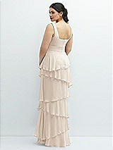 Rear View Thumbnail - Oat Asymmetrical Tiered Ruffle Chiffon Maxi Dress with Square Neckline