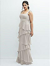 Side View Thumbnail - Oyster Asymmetrical Tiered Ruffle Chiffon Maxi Dress with Square Neckline