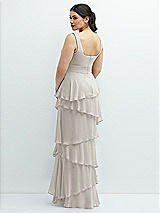 Rear View Thumbnail - Oyster Asymmetrical Tiered Ruffle Chiffon Maxi Dress with Square Neckline
