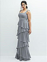 Side View Thumbnail - Platinum Asymmetrical Tiered Ruffle Chiffon Maxi Dress with Square Neckline