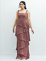 Front View Thumbnail - Rosewood Asymmetrical Tiered Ruffle Chiffon Maxi Dress with Square Neckline