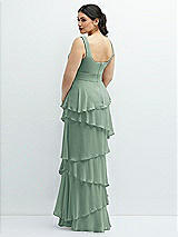 Rear View Thumbnail - Seagrass Asymmetrical Tiered Ruffle Chiffon Maxi Dress with Square Neckline