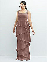 Front View Thumbnail - Sienna Asymmetrical Tiered Ruffle Chiffon Maxi Dress with Square Neckline
