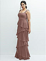 Side View Thumbnail - Sienna Asymmetrical Tiered Ruffle Chiffon Maxi Dress with Square Neckline