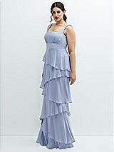 Side View Thumbnail - Sky Blue Asymmetrical Tiered Ruffle Chiffon Maxi Dress with Square Neckline