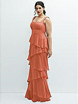 Side View Thumbnail - Terracotta Copper Asymmetrical Tiered Ruffle Chiffon Maxi Dress with Square Neckline