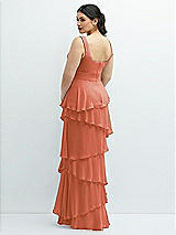 Rear View Thumbnail - Terracotta Copper Asymmetrical Tiered Ruffle Chiffon Maxi Dress with Square Neckline