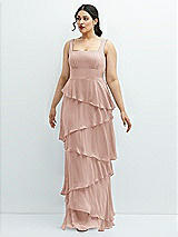 Front View Thumbnail - Toasted Sugar Asymmetrical Tiered Ruffle Chiffon Maxi Dress with Square Neckline