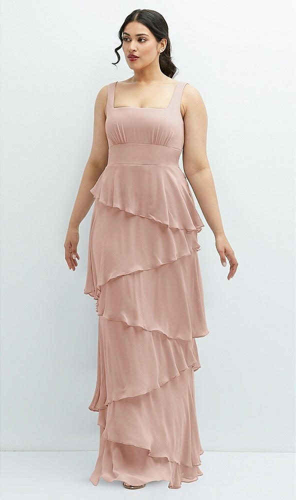 Front View - Toasted Sugar Asymmetrical Tiered Ruffle Chiffon Maxi Dress with Square Neckline