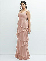 Side View Thumbnail - Toasted Sugar Asymmetrical Tiered Ruffle Chiffon Maxi Dress with Square Neckline