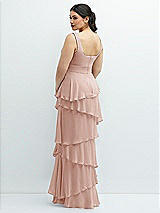 Rear View Thumbnail - Toasted Sugar Asymmetrical Tiered Ruffle Chiffon Maxi Dress with Square Neckline