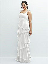 Side View Thumbnail - White Asymmetrical Tiered Ruffle Chiffon Maxi Dress with Square Neckline