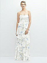 Front View Thumbnail - Bleu Garden Strapless Asymmetrical Tiered Ruffle Chiffon Maxi Dress
