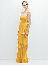 Side View Thumbnail - NYC Yellow Strapless Asymmetrical Tiered Ruffle Chiffon Maxi Dress