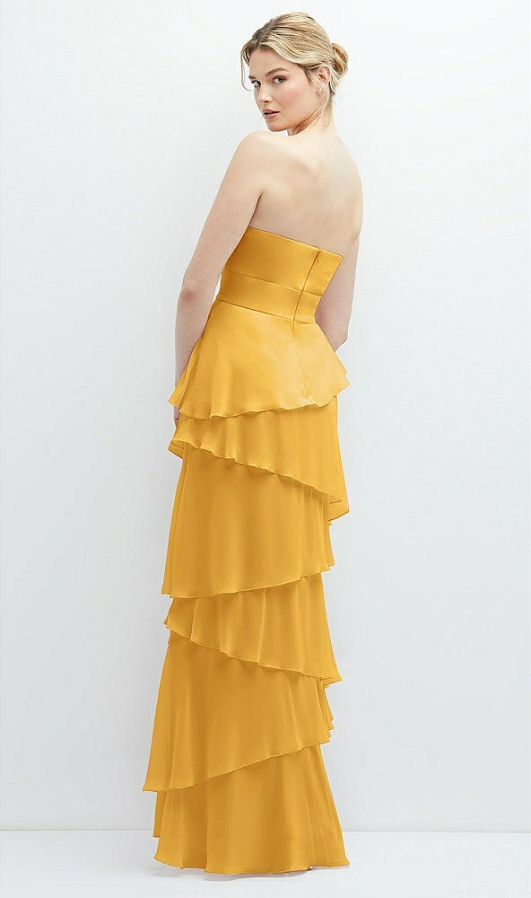 Back View - NYC Yellow Strapless Asymmetrical Tiered Ruffle Chiffon Maxi Dress