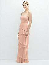 Side View Thumbnail - Pale Peach Strapless Asymmetrical Tiered Ruffle Chiffon Maxi Dress