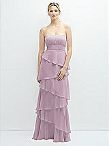 Front View Thumbnail - Suede Rose Strapless Asymmetrical Tiered Ruffle Chiffon Maxi Dress