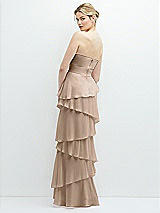 Rear View Thumbnail - Topaz Strapless Asymmetrical Tiered Ruffle Chiffon Maxi Dress