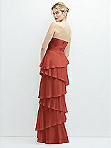 Rear View Thumbnail - Amber Sunset Strapless Asymmetrical Tiered Ruffle Chiffon Maxi Dress
