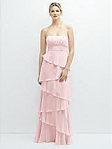 Front View Thumbnail - Ballet Pink Strapless Asymmetrical Tiered Ruffle Chiffon Maxi Dress