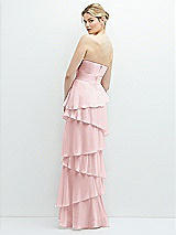 Rear View Thumbnail - Ballet Pink Strapless Asymmetrical Tiered Ruffle Chiffon Maxi Dress