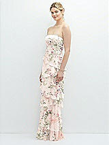 Side View Thumbnail - Blush Garden Strapless Asymmetrical Tiered Ruffle Chiffon Maxi Dress
