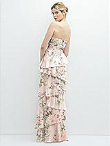 Rear View Thumbnail - Blush Garden Strapless Asymmetrical Tiered Ruffle Chiffon Maxi Dress