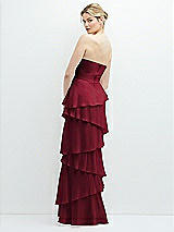 Rear View Thumbnail - Burgundy Strapless Asymmetrical Tiered Ruffle Chiffon Maxi Dress