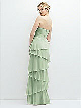 Rear View Thumbnail - Celadon Strapless Asymmetrical Tiered Ruffle Chiffon Maxi Dress