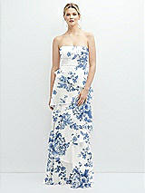 Front View Thumbnail - Cottage Rose Dusk Blue Strapless Asymmetrical Tiered Ruffle Chiffon Maxi Dress