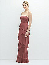 Side View Thumbnail - English Rose Strapless Asymmetrical Tiered Ruffle Chiffon Maxi Dress