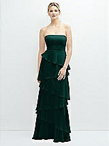 Front View Thumbnail - Evergreen Strapless Asymmetrical Tiered Ruffle Chiffon Maxi Dress