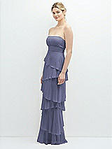 Side View Thumbnail - French Blue Strapless Asymmetrical Tiered Ruffle Chiffon Maxi Dress