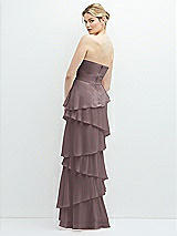 Rear View Thumbnail - French Truffle Strapless Asymmetrical Tiered Ruffle Chiffon Maxi Dress