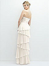 Rear View Thumbnail - Ivory Strapless Asymmetrical Tiered Ruffle Chiffon Maxi Dress
