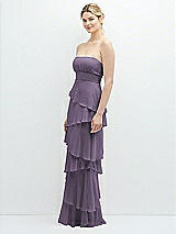 Side View Thumbnail - Lavender Strapless Asymmetrical Tiered Ruffle Chiffon Maxi Dress