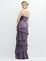 Rear View Thumbnail - Lavender Strapless Asymmetrical Tiered Ruffle Chiffon Maxi Dress