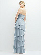 Rear View Thumbnail - Mist Strapless Asymmetrical Tiered Ruffle Chiffon Maxi Dress