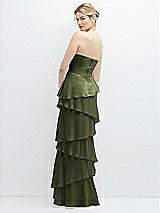 Rear View Thumbnail - Olive Green Strapless Asymmetrical Tiered Ruffle Chiffon Maxi Dress