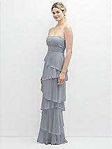 Side View Thumbnail - Platinum Strapless Asymmetrical Tiered Ruffle Chiffon Maxi Dress