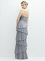 Rear View Thumbnail - Platinum Strapless Asymmetrical Tiered Ruffle Chiffon Maxi Dress