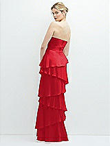 Rear View Thumbnail - Parisian Red Strapless Asymmetrical Tiered Ruffle Chiffon Maxi Dress