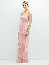 Side View Thumbnail - Rose - PANTONE Rose Quartz Strapless Asymmetrical Tiered Ruffle Chiffon Maxi Dress