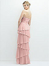 Rear View Thumbnail - Rose - PANTONE Rose Quartz Strapless Asymmetrical Tiered Ruffle Chiffon Maxi Dress