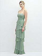 Side View Thumbnail - Seagrass Strapless Asymmetrical Tiered Ruffle Chiffon Maxi Dress