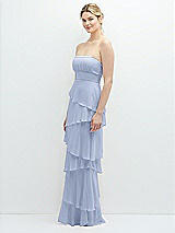 Side View Thumbnail - Sky Blue Strapless Asymmetrical Tiered Ruffle Chiffon Maxi Dress